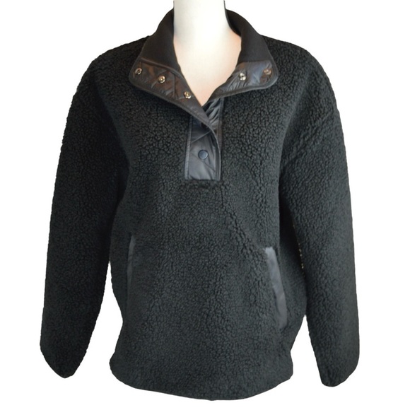 Athleta Cozy Sherpa Snap Sweatshirt, Black Color - Size Medium NWOT Pullover - Picture 12 of 14